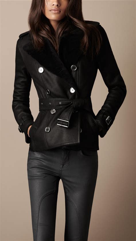 burberry shearling trench coat black|Burberry brit trench coat women's.